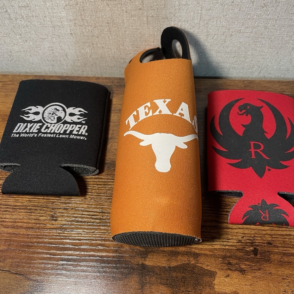 3 Can Bottle Koozies Ruger Texas Dixie Choppers Sleeves Soda Beer